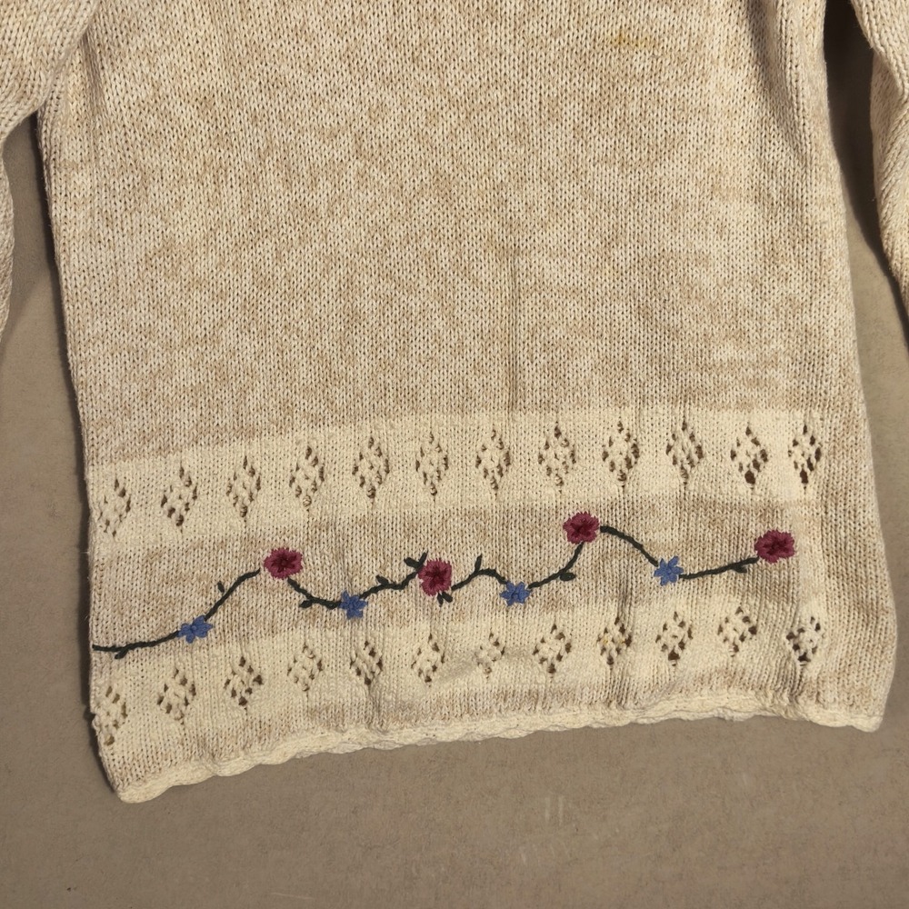 Vintage IC Isaacs Floral Embroidered Ramie Cotton Sweater Womens M - Picture 4 of 8